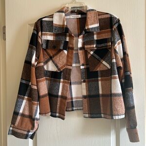 Dookttker soft flannel shacket, M, brown/black